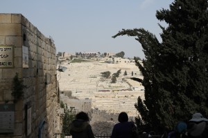 View from inside the Jewish Quarter toward the south end of the Mount Moriah with was also the Temple Mount