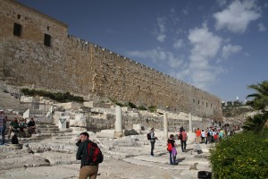 South wall of the Temple Mount.  My understanding is that it was torn down by the Romans, but later rebuilt as protection.  It now surrounds the Muslim Dome of the Rock and a couple of mosques.