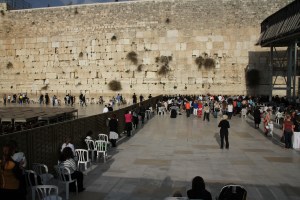 Wailing wall which is actually a portion of the old Temple was that has been rebuilt as part of the Muslim Dome of the Rock structure.  Women side on the right and men on the left.