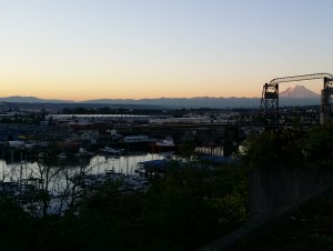 Across the harbor from a different perspective, a city park across from the Old Tacoma City Hall.