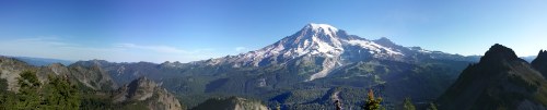 Panorama view of Mount Rainier taken from the top of Plummer Peak.