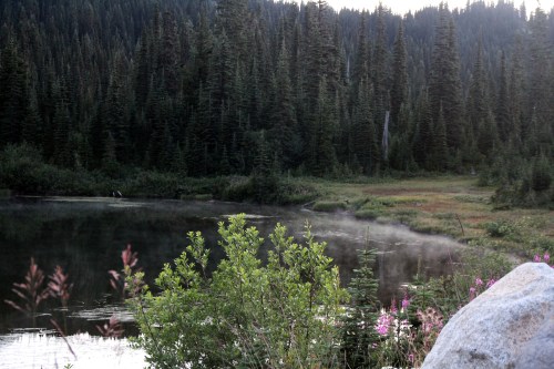 Waiting for sunrise at Reflection Lake.