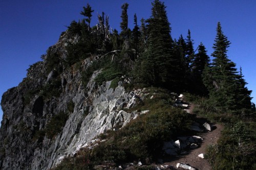 The final trail up to the peak.  That is about a 300 foot drop off the left side of the trail.  The right side was quite steep too, but not like the left.