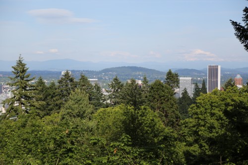 The Japanese Garden is located inside Washington Park on the slopes west of the city of Portland. From here you can look across downtown Portland to Mount Hood.