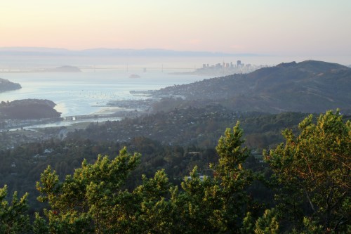 San Francisco just after sunrise viewed from the side of Mt Tamalpais